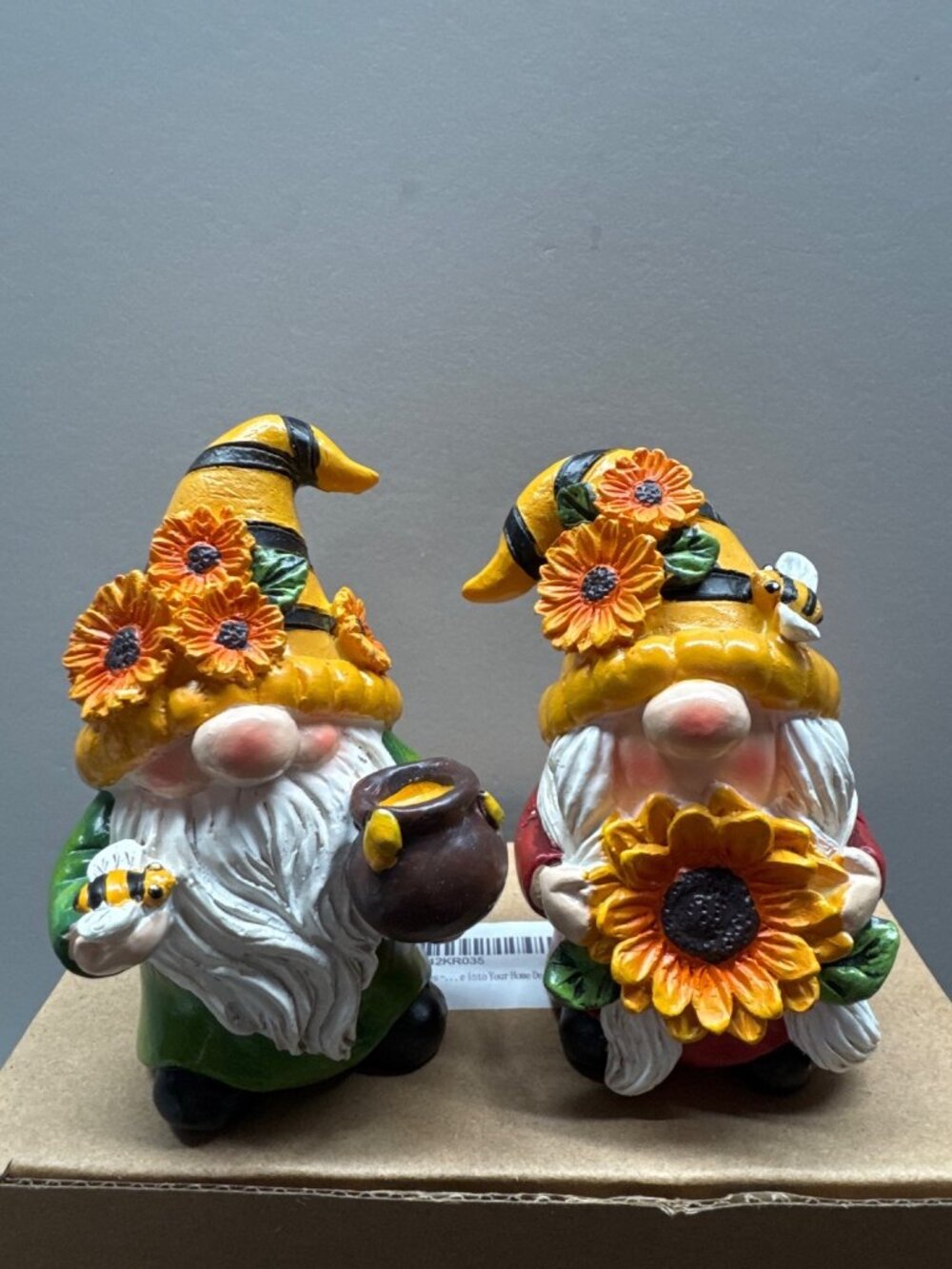 Bee-Themed Sunflower Gnome Figurines Set Of 2 Hand-Painted Resin Decorative Home
